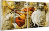 GroepArt - Glasschilderij - Roos - Wit, Bruin, Geel - 160x80cm 4Luik - Foto Op Glas - Geen Acrylglas Schilderij - 6000+ Glasschilderijen Collectie - Wanddecoratie