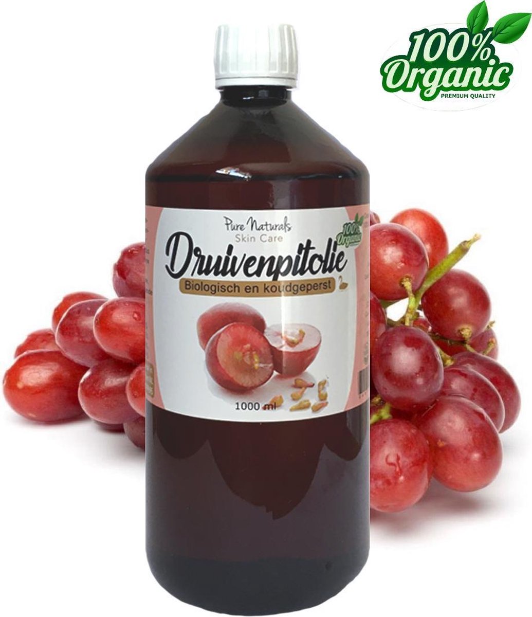 Druivenpit olie 1000 ml - Biologisch - 100% Puur - Koudgeperst - Huidolie - Haarmasker - Baard - Makeup-remover - Pure Naturals