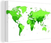 Canvas Wereldkaart - 120x80 - Wanddecoratie Wereldkaart - Trendy - Groen