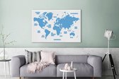 Canvas Wereldkaart - 120x80 - Wanddecoratie Wereldkaart - Blauw - Simpel