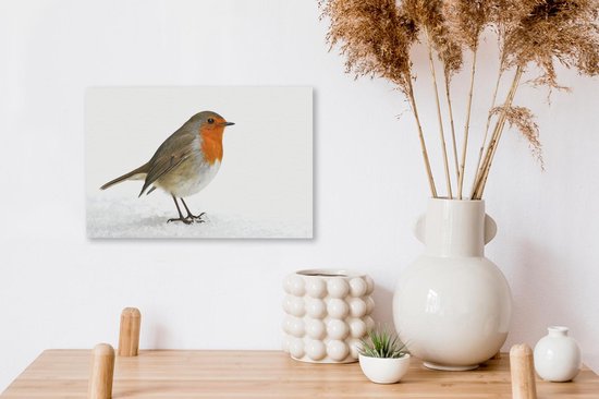 Robin dans la neige Toile 30x20 cm - petit - Tirage photo sur toile (Décoration murale salon / chambre)