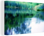 Canvas Schilderij Reflectie in het water in de Europese tuin van Monet in Frankrijk. - 120x80 cm - Wanddecoratie