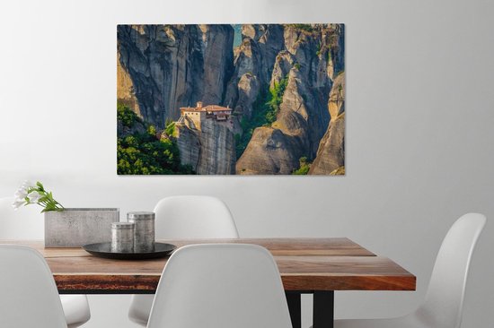 Les monastères des Météores au milieu des montagnes de Grèce Toile 60x40 cm - Tirage photo sur toile (Décoration murale salon / chambre)
