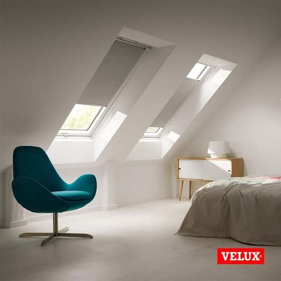 Store plissé occultant d'origine VELUX (FHC), cadre argenté, S06, 606, 4, gris clair