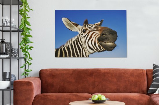 Une drôle de toile de zèbre grimaçant 140x90 cm - Tirage photo sur toile (Décoration murale salon / chambre)