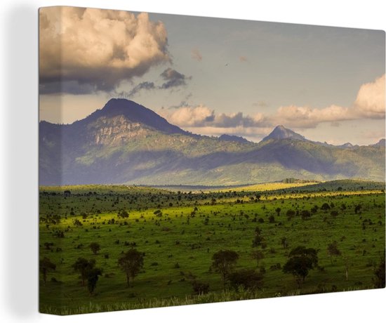 Canvas Schilderij Het nationale park Masai Mara bij de Mount Kenya in Afrika - 90x60 cm - Wanddecoratie