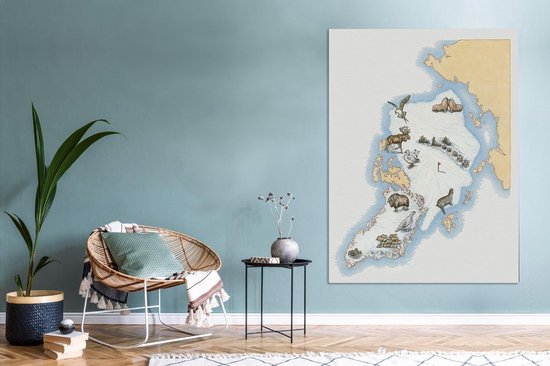 Une carte du Groenland avec des illustrations sur toile 120x160 cm - Tirage photo sur toile (Décoration murale salon / chambre) XXL / Groot format!