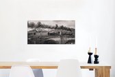 Canvas schilderij 160x80 cm - Wanddecoratie Zwart-witte afbeelding van een Stoomlocomotief - Muurdecoratie woonkamer - Slaapkamer decoratie - Kamer accessoires - Schilderijen