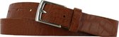 Lederen riem 3 cm breed - Zilver gesp - Leren Broekriem - Pantalon breedte - 110 cm leer Croco print - kleur Cognac / Licht bruin