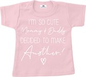 Grote zus T-shirt-I'm so cute-roze-wit-Maat 92