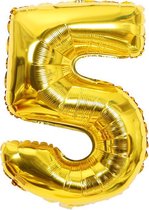 Cijfer ballon 5 jaar Babydouche - Goud folie helium ballonnen - 100 cm - gouden vijf verjaardag versiering