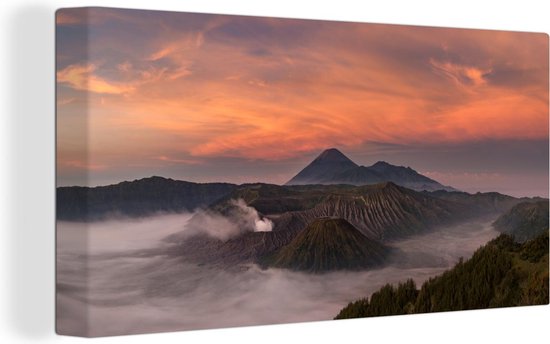 Canvas Schilderij Bromo bij zonsondergang - 40x20 cm - Wanddecoratie