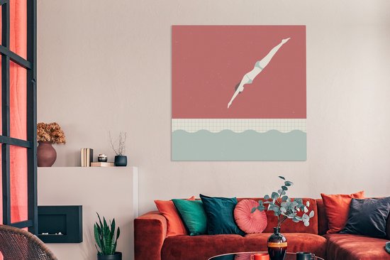 Une illustration d'une femme plongeant en nageant sur toile 160x120 cm - Tirage photo sur toile (Décoration murale salon / chambre) XXL / Groot format!