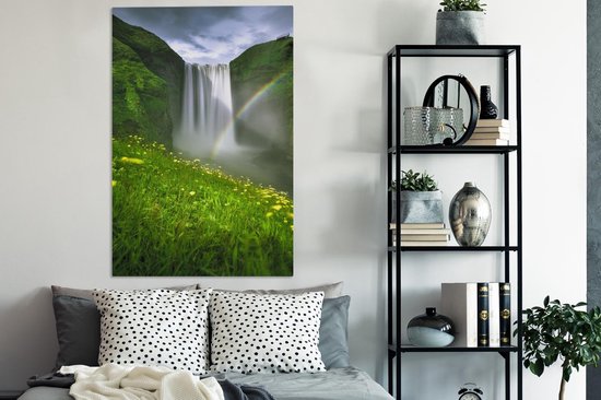 Peintures sur toile - Arc-en-ciel devant la cascade - 90x140 cm - Décoration murale