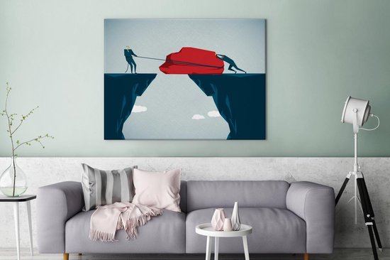 Une illustration de la construction d'un pont avec toile de pierre 160x120 cm - Tirage photo sur toile (Décoration murale salon / chambre) / Nature Canvas Peintures XXL / Groot format!