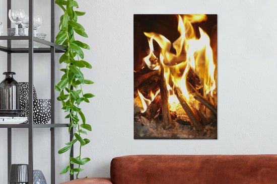 Une cheminée avec feu 60x90 cm - Tirage photo sur toile (Décoration murale salon / chambre)