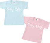 T-shirt set tweeling-Baby Blue Baby Pink-wit-grijs-Maat 80