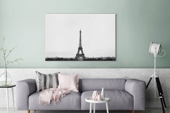 La Tour Eiffel au loin 180x120 cm - Tirage photo sur toile (Décoration murale salon / chambre) XXL / Groot format!