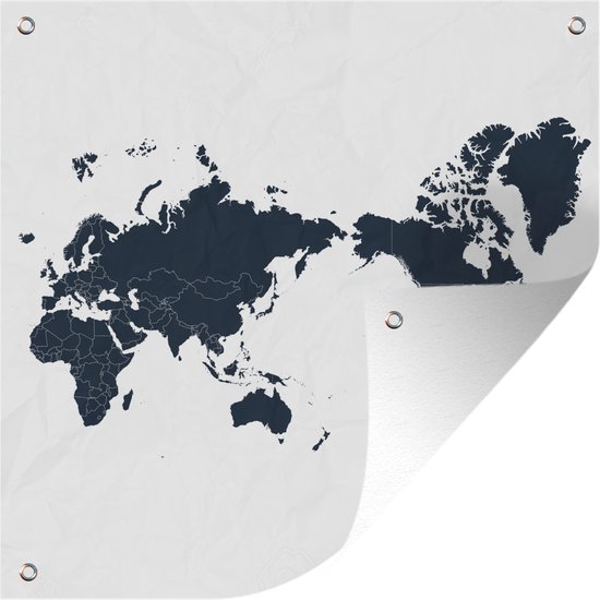 Tuinposters Donkerblauwe wereldkaart met Azië in het midden - 50x50 cm - Tuindoek - Buitenposter