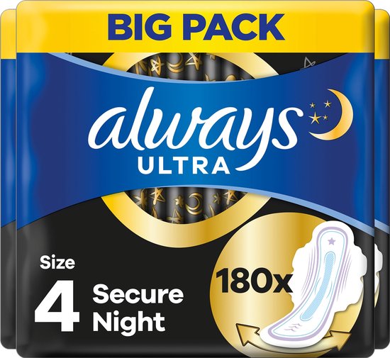 Always Ultra Secure Night Met Vleugels - Voordeelverpakking 180 stuks - Maandverband