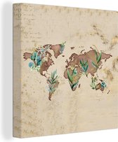 Canvas Wereldkaart - 50x50 - Wanddecoratie Wereldkaart - Bruin - Vintage