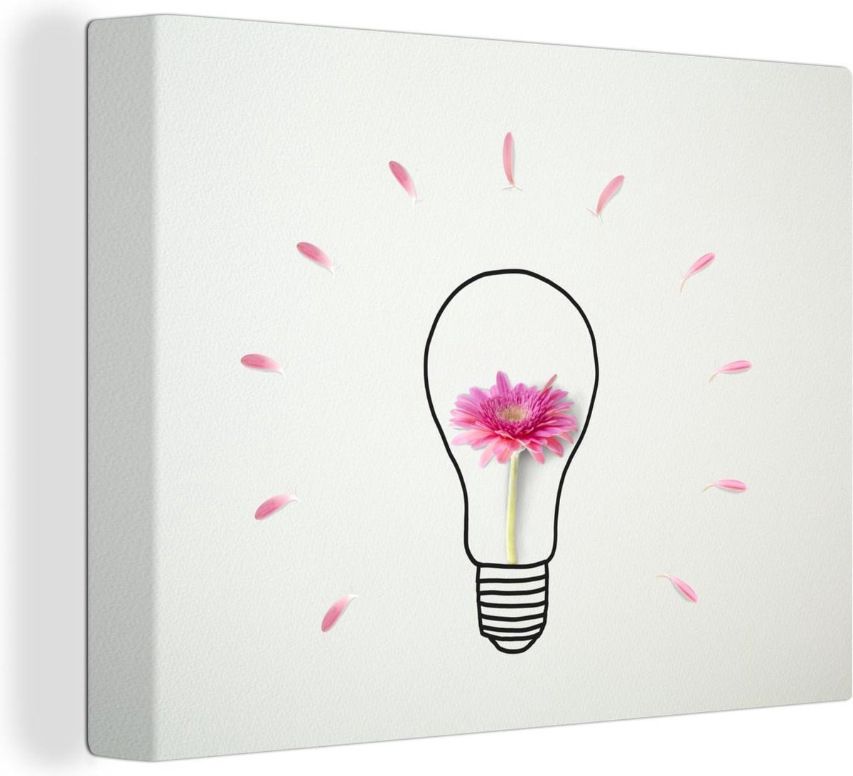 Canvas Schilderij Gloeilamp met bloem - 120x90 cm - Wanddecoratie