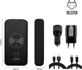 Velster® Powerbank – 20.000 mAh – Draadloos Opladen – Met Auto en Thuis Snellader 18W – Powerbank Apple iPhone – Powerbank Samsung – Met USB-C Kabel - Met Lightning Kabel - Zwart