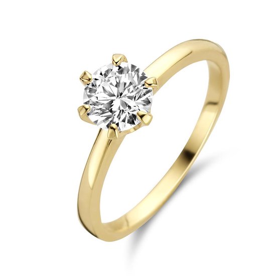 New Bling 9NBG-0204-58 Ring en or - Dames - Zircon - 6 mm - Solitaire - Taille 58-6 Réglage jambe - 14 Carat - Or