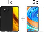 Xiaomi Poco X3 hoesje zwart siliconen case hoes cover hoesjes - 2x Xiaomi Poco X3 Screenprotector