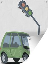Tuinschilderij Illustratie van een auto wrak tegen een stoplicht - 60x80 cm - Tuinposter - Tuindoek - Buitenposter