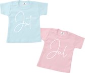 T-shirt set tweeling-Jut en Jul-wit-grijs-Maat 80