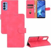 Voor OPPO Reno4 4G Effen kleur Huidgevoel magnetische gesp Horizontale flip kalftextuur PU lederen tas met houder & kaartsleuven & portemonnee (roze rood)