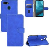 Voor OPPO A7 (AX7) / A5s / AX5s / A12 Effen kleur Huidgevoel magnetische gesp Horizontale flip kalftextuur PU lederen tas met houder & kaartsleuven & portemonnee (blauw)