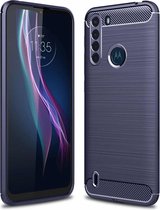 Voor Motorola One Fusion Brushed Texture Carbon Fiber TPU Case (Marineblauw)