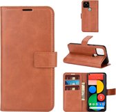 Voor Google Pixel 5 XL / 4a 5G Retro Kalfspatroon Gesp Horizontale Flip Leren Case met Houder & Kaartsleuven & Portemonnee (Lichtbruin)