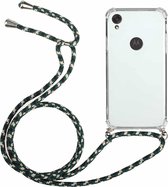 Voor Motorola Moto E6 Four-Corner Anti-Fall transparante TPU beschermhoes met lanyard (groen zwart)