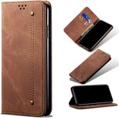 Voor Samsung Galaxy A12 5G denim textuur casual stijl horizontale flip lederen tas met houder & kaartsleuven & portemonnee (bruin)