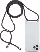Voor iPhone 12/12 Pro schokbestendig transparant TPU-hoesje met vier hoeken en draagkoord (donkergrijs)