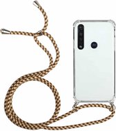 Voor Motorola Moto G8 Plus Four-Corner Anti-Fall transparante TPU beschermhoes met lanyard (bruin geel)