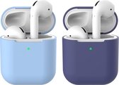 2 beschermhoesjes voor Apple Airpods - Licht Blauw & Donker Blauw - Siliconen case geschikt voor Apple Airpods 1 & 2