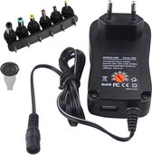 Universele voedingsadapter - 3-12V / 600mA / 7.2W - 6 Verwisselbare connectoren / pluggen - AC/CD Adapter - 1,8 meter