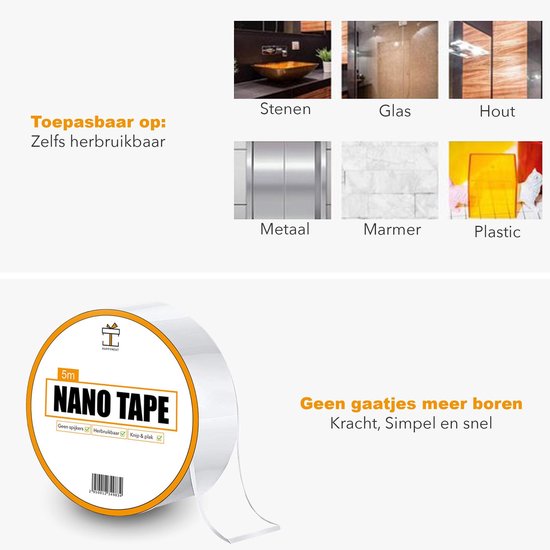 Nano tape 5 meter|| Hoge kwaliteit - Herbruikbaar - Magic gekko nanotape - Dubbelzijdige tape - Black friday - Kerstcadeau - Happyment