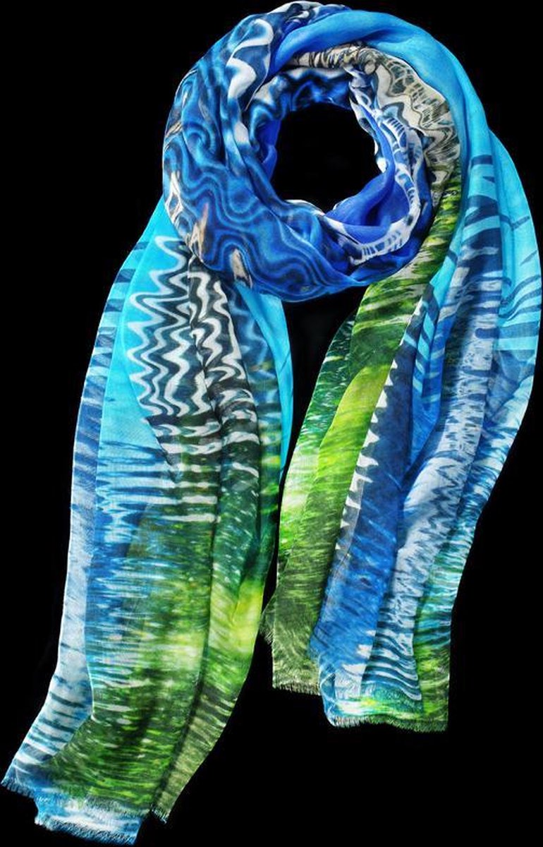 Comunque... - Damessjaal - Zacht - Langwerpig - Print met wolkenkrabber - Blauw