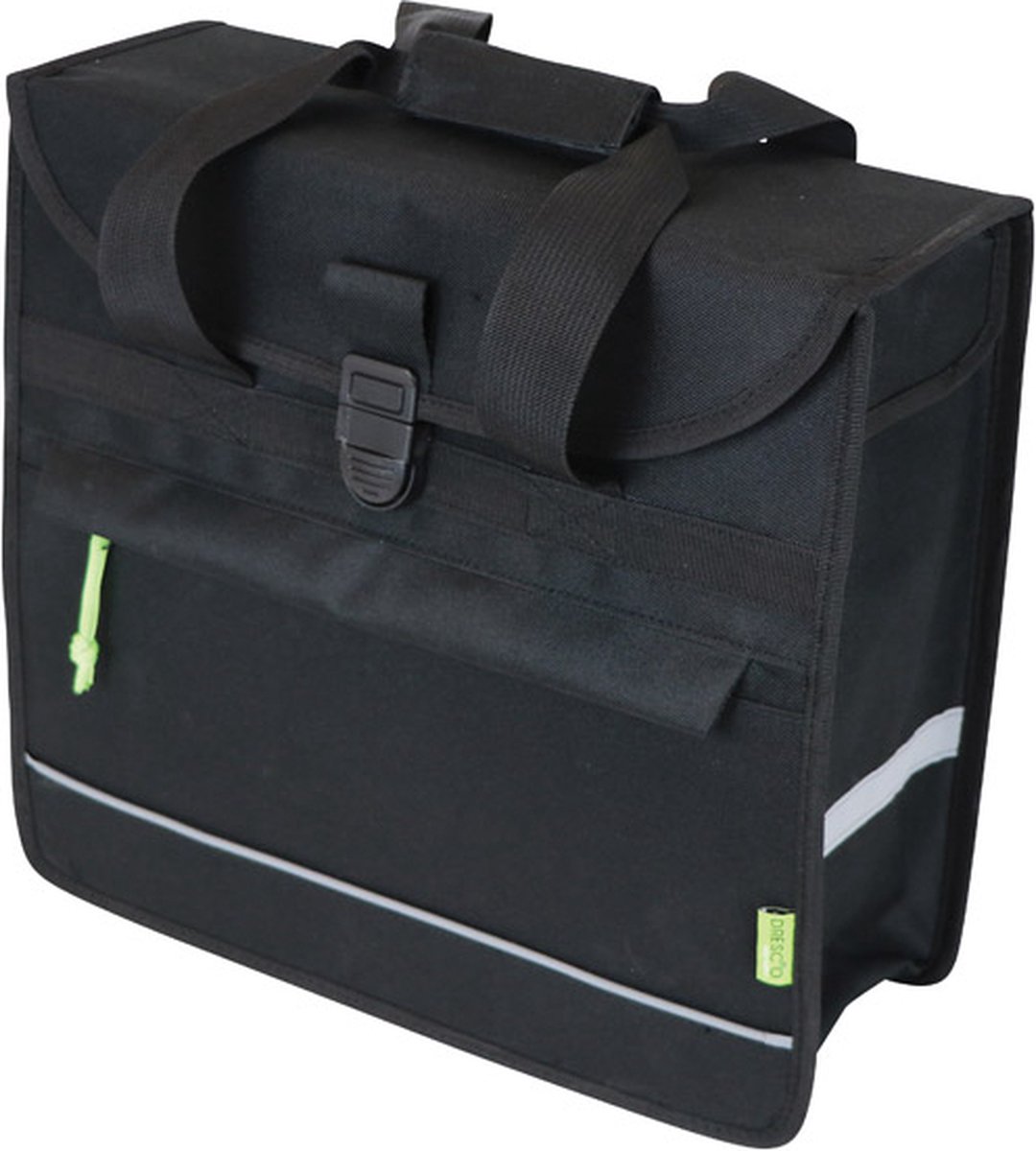 Dresco Enkele Fietstas Basic Shopper – Inhoud 20 Liter - Waterafstotend polyester – Twee bevestigingshaken & klittenbandsluiting - Handig voorvak – Reflectie aan de voor- en achterzijde - Afmeting 37x34x13cm
