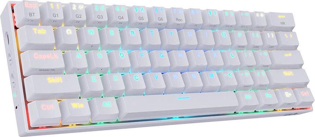 Redragon Draconic White K530 RGB - 60% Gaming toetsenbord wit - Draadloze bluetooth keyboard - USB-C aansluiting optioneel - Mechanisch toetsenbord - bruine schakelaars