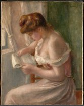 Kunst: Lezende vrouw van Pierre Auguste Renoir. Schilderij op canvas, formaat is 60x90 CM