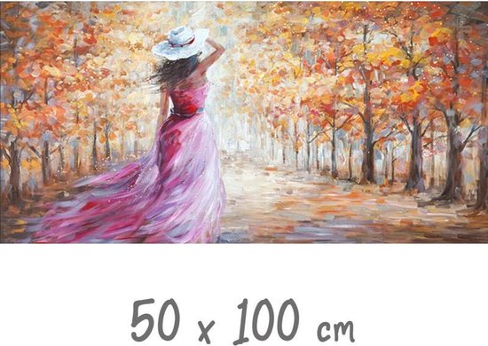Allernieuwste Canvas Schilderij Abstract Landschap met Rose Vrouw met Hoed - Abstract Modern Graffiti - woonkamer - Poster - 50 x 100 cm - Kleur