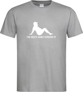 Grijs T Shirt met  " I'M Sexy and i Know It " print Wit size XXL