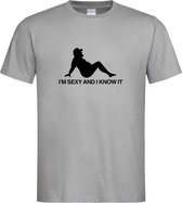 Grijs T Shirt met  " I'M Sexy and i Know It " print Zwart size XXL