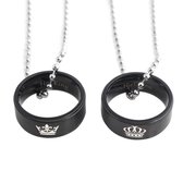 King & Queen Ringen (Zwart) Ketting Set voor Hem en Haar - Valentijn Cadeautje voor Stellen - Romantische Sieraden Set - Liefdes Cadeau